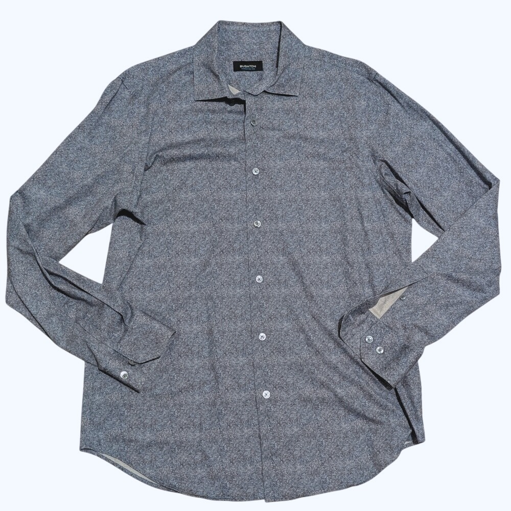 Bugatchi Mens M Medium Blue Patterned Dress Shirt Button Up